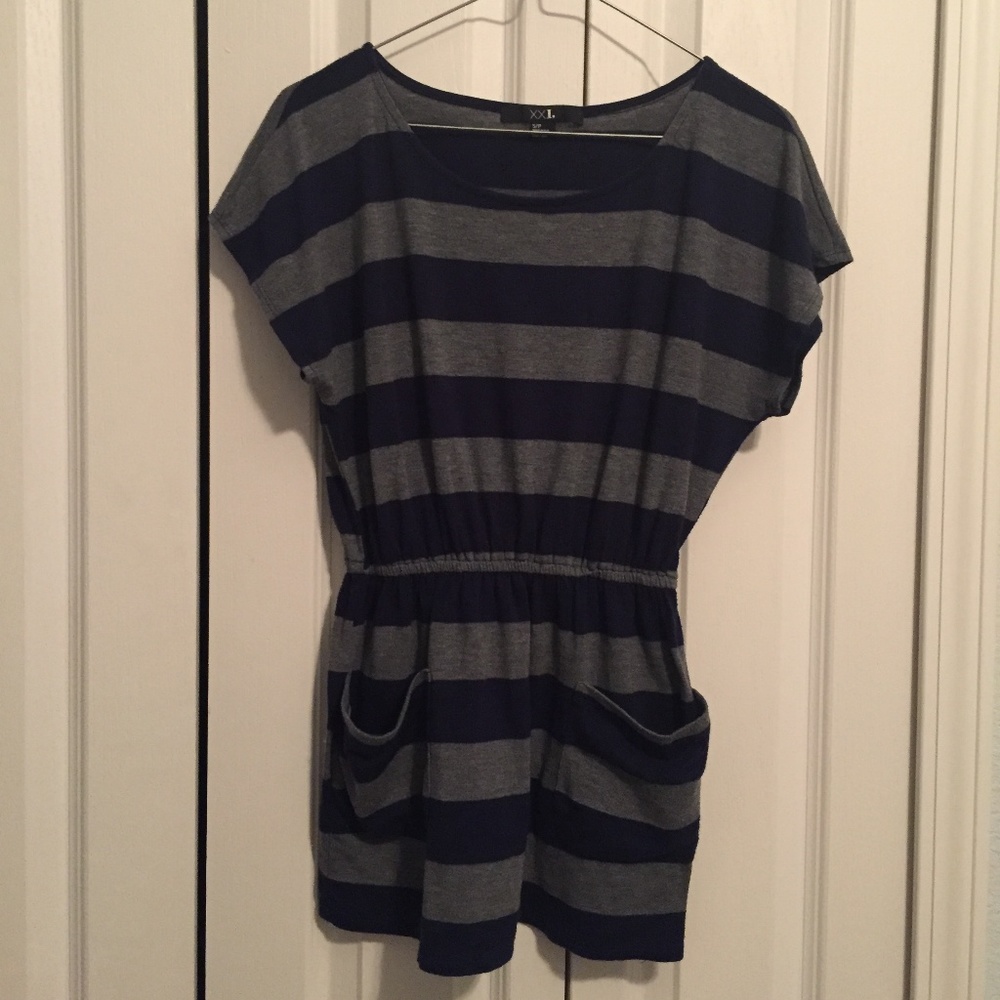 Grey and Navy Stripped Top